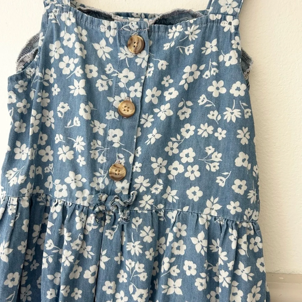 Little Lass Girls 5 Blue White Floral Kids Button Cotton Dress